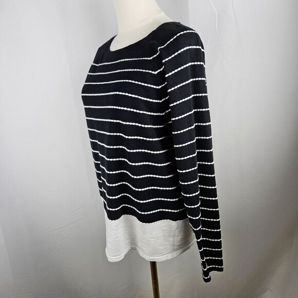 J. Jill Black & White Textured Striped Pullover Sweater Top Medium Casual Office - Picture 5 of 11